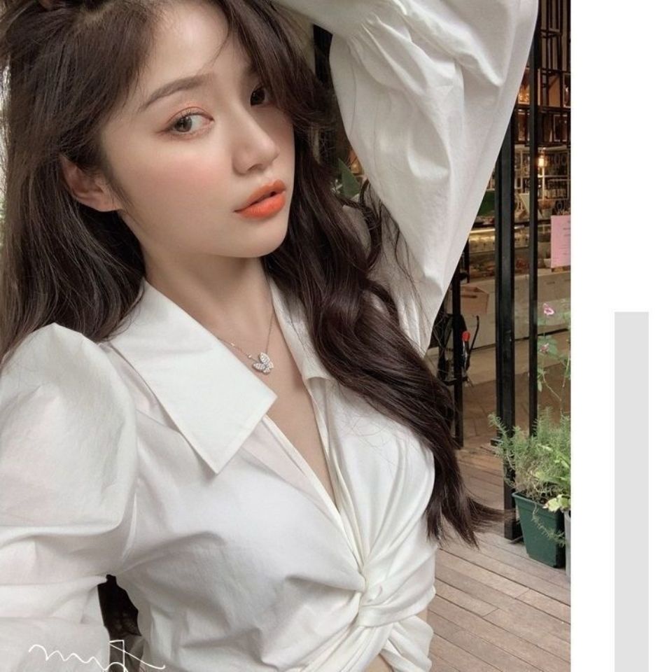 Cổ Phiếu Sẵn Sàng❣Áo Sơ Mi Nữ Tay Dài Cổ Cao Dáng Ôm Thời Trang Xuân Thu Quyến Rũ 2022