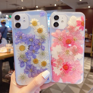 Ốp Điện Thoại Mềm Trong Suốt Phối Hoa Khô Thật Dành Cho iphone 13 12 11 pro max X XR XS 7 8 Plus SE 2020