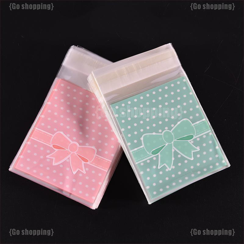 Bộ 100 Túi Nhựa Đựng Bánh Quy Họa Tiết Nơ Dễ Thương