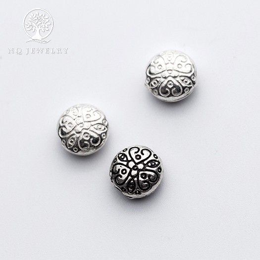 Charm bạc chặn hạt hình tròn dẹp họa tiết hoa văn - NQ Jewelry