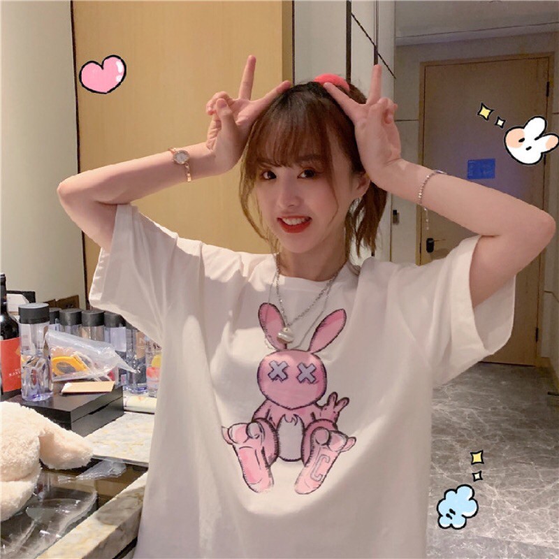 Áo thun tay lỡ dáng Unisex form rộng phong cách Ulzzang hình thỏ 3 màu