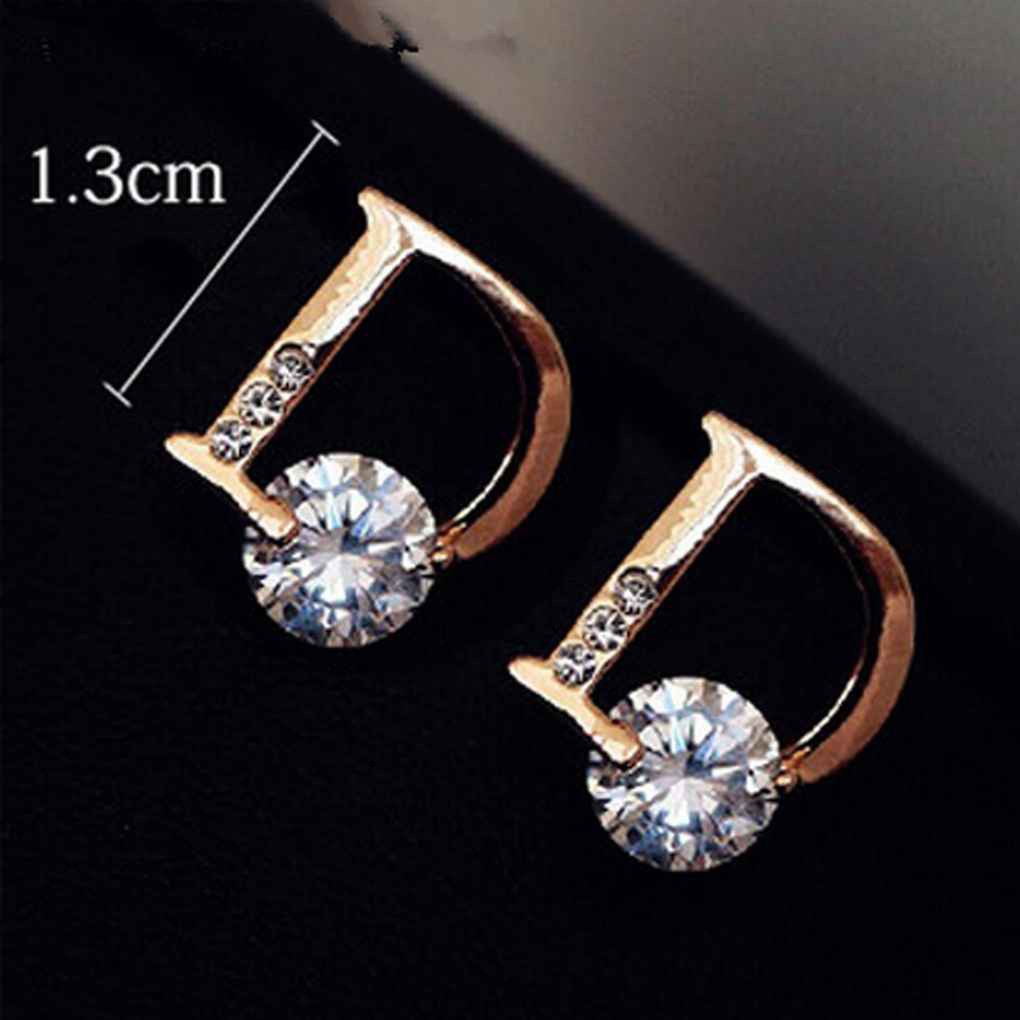 Đôi Khuyên Tai Hình Chữ D Đính Đá Zircon Thời Trang Cao Cấp Cho Nữ
