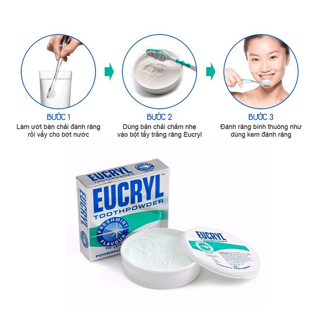 Bột đánh răng tẩy trắng 30Shine phân phối chính hãng Eucryl Toothpowder 50g trấng sáng chăc khoẻ