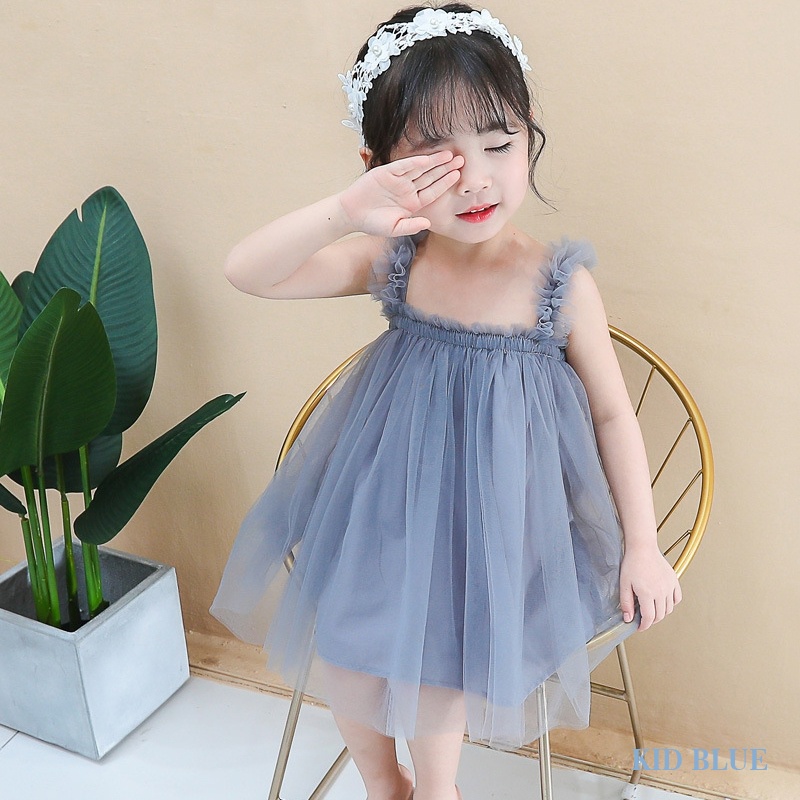 Đầm Công Chúa Hai Dây Màu Trơn Thời Trang Mùa Hè Cho Bé Gái