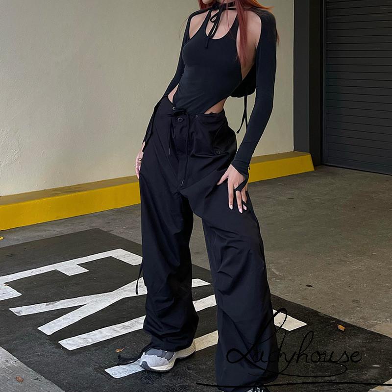 Quần Dài Dáng Suông Lưng Thun Rút Dây Màu Trơn Cho Nữ