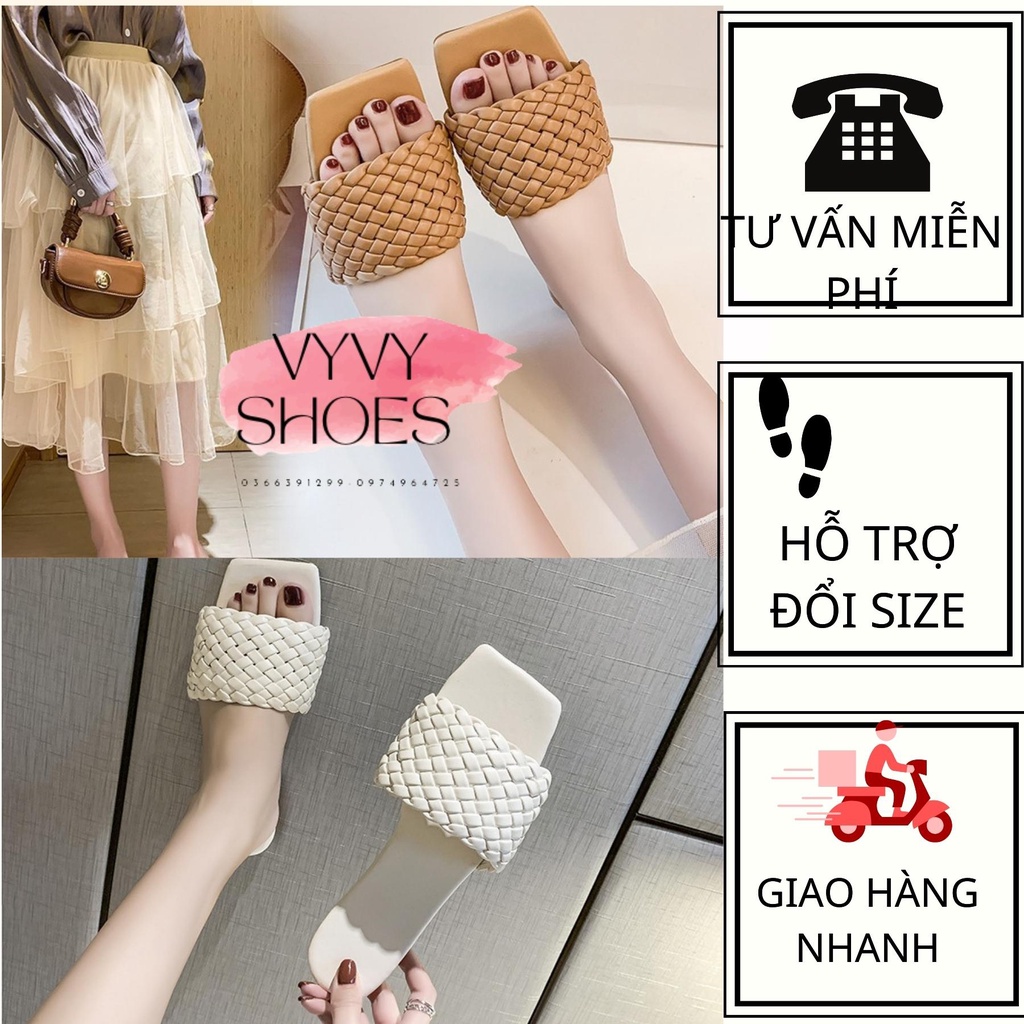 Dép lê nữ VYVY đơn giản nhẹ nhàng màu đen/kem/trắng/xanh đế bệt mũi vuông đi mưa đi chơi đẹp DN01