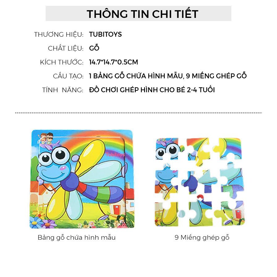 [Mã LIFETOYS1 giảm 30K đơn 99K] Xếp hình 9 mảnh ghép gỗ nhiều mẫu đẹp cho bé 2-4 tuổi, đồ chơi ghép hình ETOYS