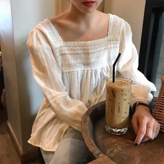 Áo ren baby doll cổ vuông