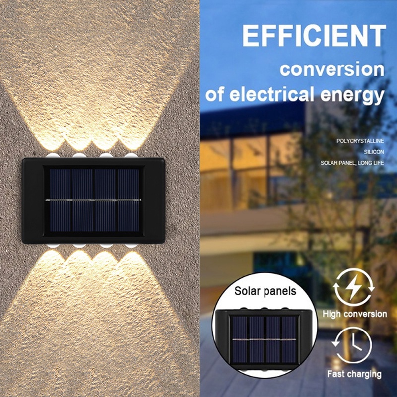 Đèn Led 8 Bóng Gắn Tường Năng Lượng Mặt Trời Chống Thấm Nước Trang Trí Hàng Rào Sân Vườn