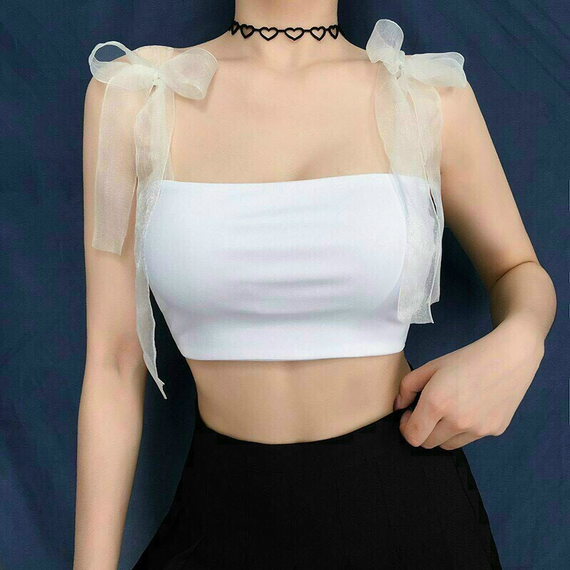 Áo 2 dây phối dây voan cột vai