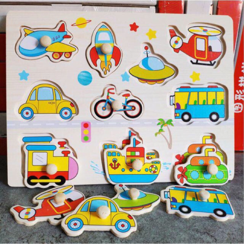 Đồ chơi trí tuệ - Bảng núm gỗ ghép hình loại 1 dày cho bé phá triển tư duy và ngôn ngữ