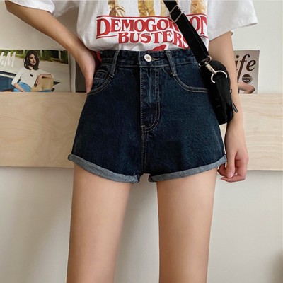 Mùa Hè Hàn Quốc phiên bản 2020 ins cạp cao denim siêu quần short lưới màu đỏ bó sát tôn dáng dễ phối đồ nhiệt