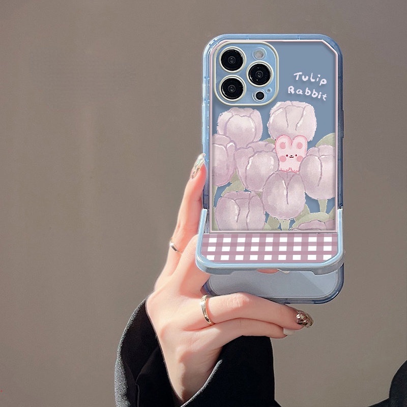 Ốp Điện Thoại Mềm Có Giá Đỡ Hình Hoa Tulip Dễ Thương Cho iPhone 13 12 11 Pro Max X XR XS Max 6 7 8 Plus
