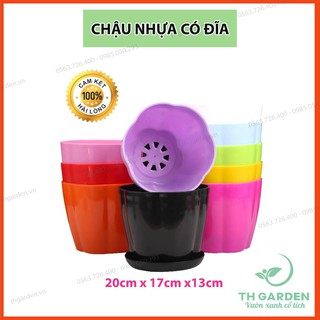Chậu Hoa, Chậu Cây Cảnh Cỡ Nhỡ Có Đế Chống Úng - 20x17x13cm -  Nhựa PP5 Dẻo Cực Bền Bỉ - An Toàn Thân Thiện Môi Trường