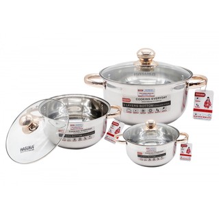 Bộ 3 INOX nồi ba đáy cao cấp HASUKA BN313