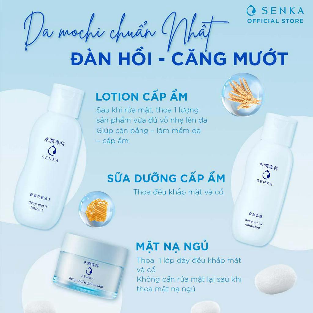 Combo Nước cân bằng, Sữa dưỡng cấp ẩm &amp; Mặt nạ ngủ dưỡng ẩm chuyên sâu Senka Deep Moist (200ml + 150ml + 50g)