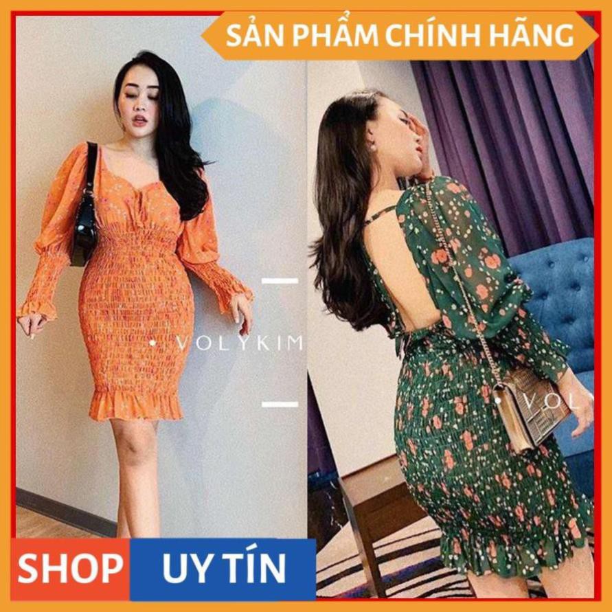 Đầm body tay dài phồng hở lưng cột nơ ( họa tiết hoa hơi khác mẫu nên có Video quay thật sp nhé khách) VADA -ĐB732  ྇ ྇