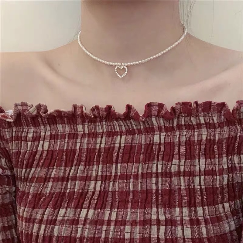Dây chuyền ngọc trai nhân tạo trái tim vòng cổ nữ
