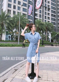 Đầm jean thắt eo