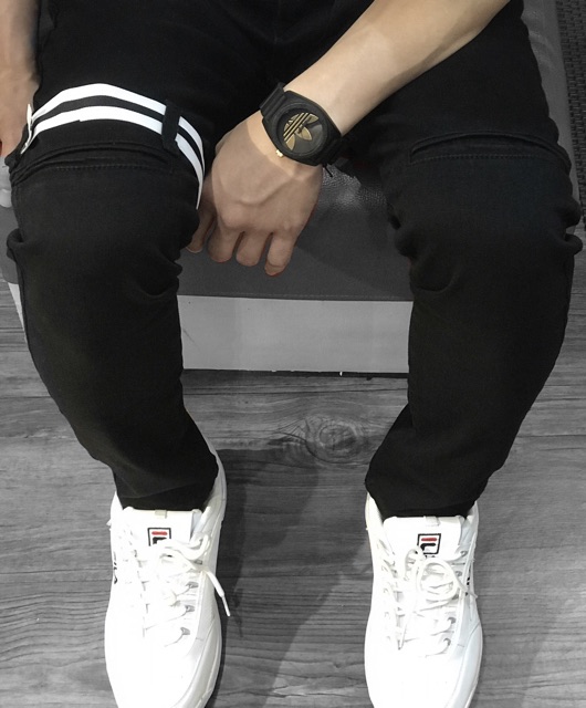 Quần jeans đen phối dây và zip | BigBuy360 - bigbuy360.vn
