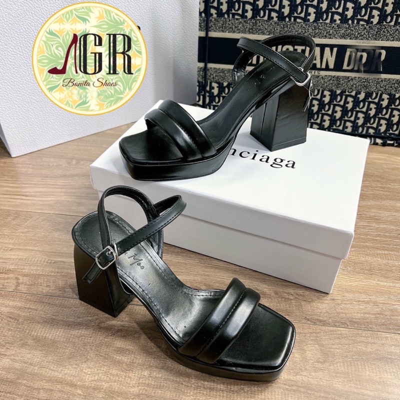 Sandal gót phồng viền hh gót tam giác 10 cm