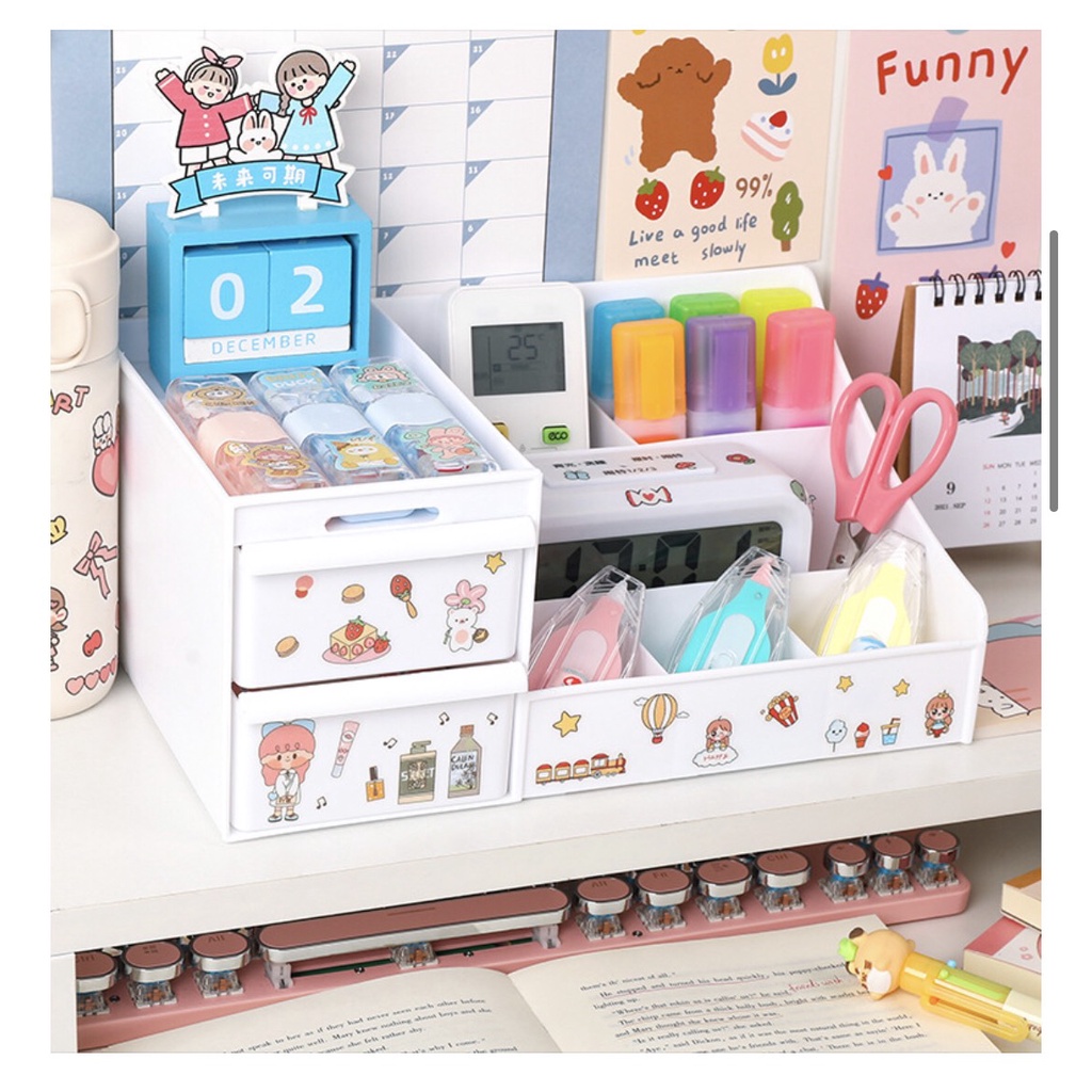 Kệ Nhựa Đựng Bút Mĩ Phẩm Đa Năng Hộp Đựng Để Bàn Decor