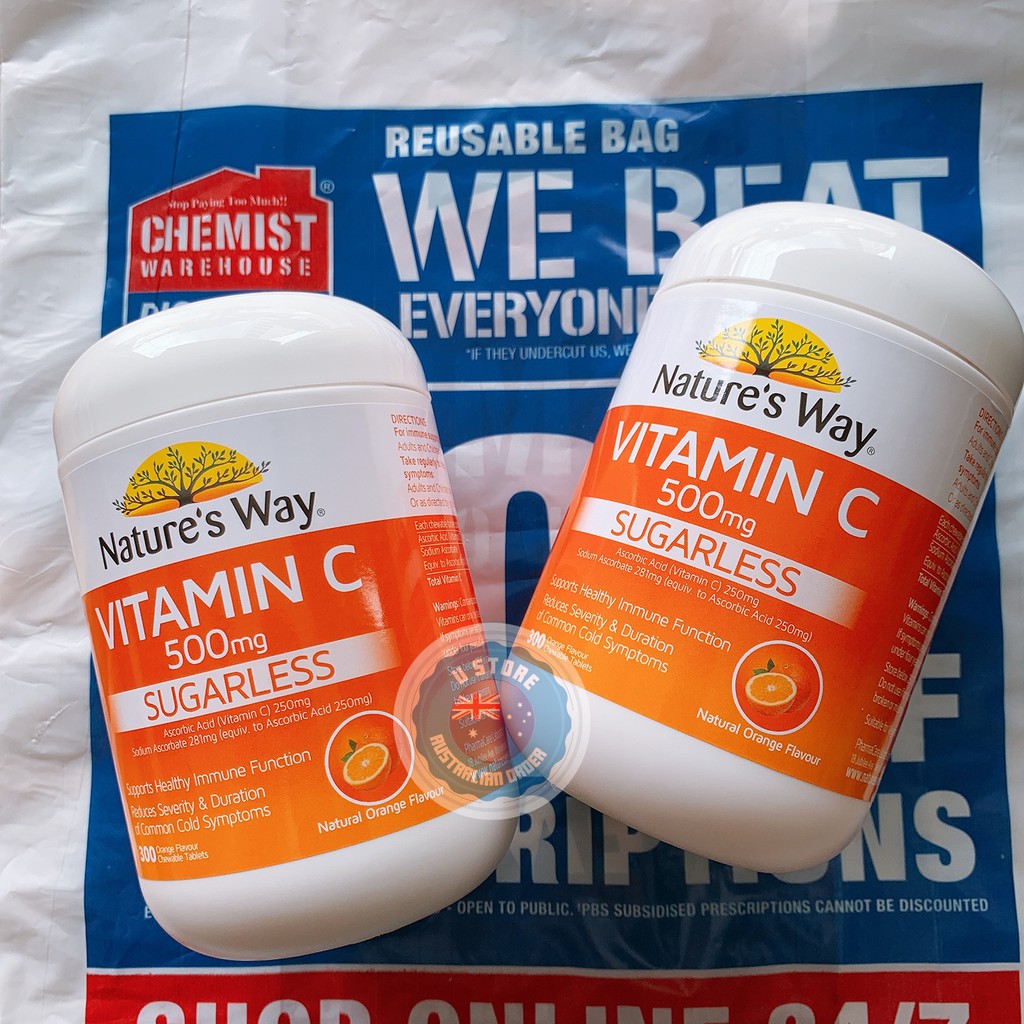 Viên ngậm bố sung Vitamin C không đường Nature’s Way Sugarless Vitamin C 500mg 300 viên