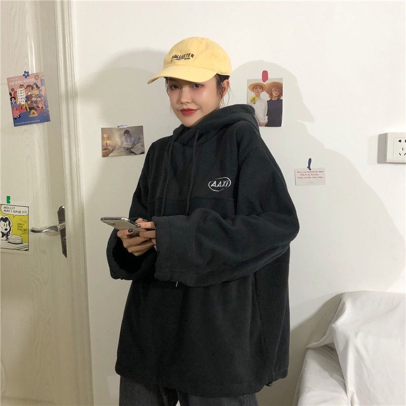 Áo hoodie COZOKC tay dài dáng rộng thêu chữ phong cách hiphop