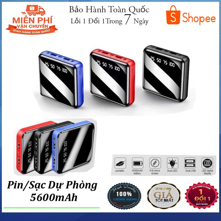 💥BẢO HÀNH 1 NĂM💥Sạc Dự Phòng Powerbank 5600mah Kèm Đèn Pin Nhỏ Gọn Tiện Ích