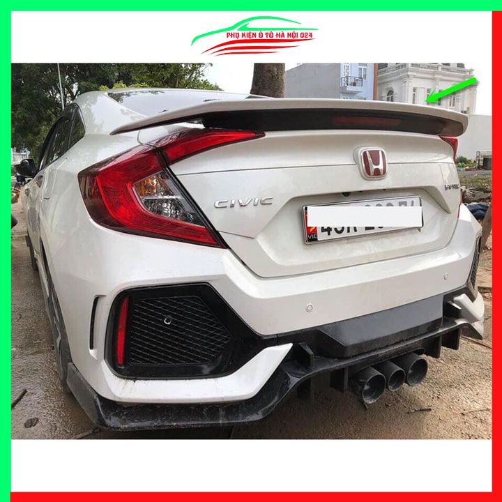 Đuôi gió sau xe liền cốp Honda Civic Kiểu RS 2019-2022 có đèn Led hàng mộc chưa sơn