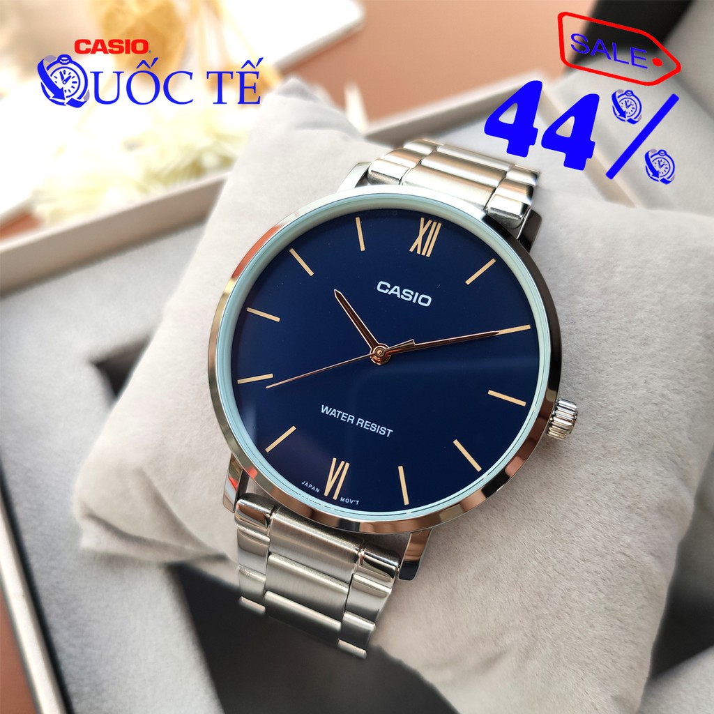 Đồng hồ nam Casio MTP-VT01D-2B2 💖𝐅𝐑𝐄𝐄𝐒𝐇𝐈𝐏💖 Đồng hồ CASIO Nam MTP-VT01D-2B2UDF mặt xanh dây kim loại