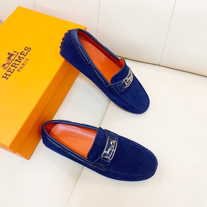 Giày tây nam cổ điển cao cấp da lộn bò da mềm mang vào chân thoải mái đế ngoài nguyên bản Hermes