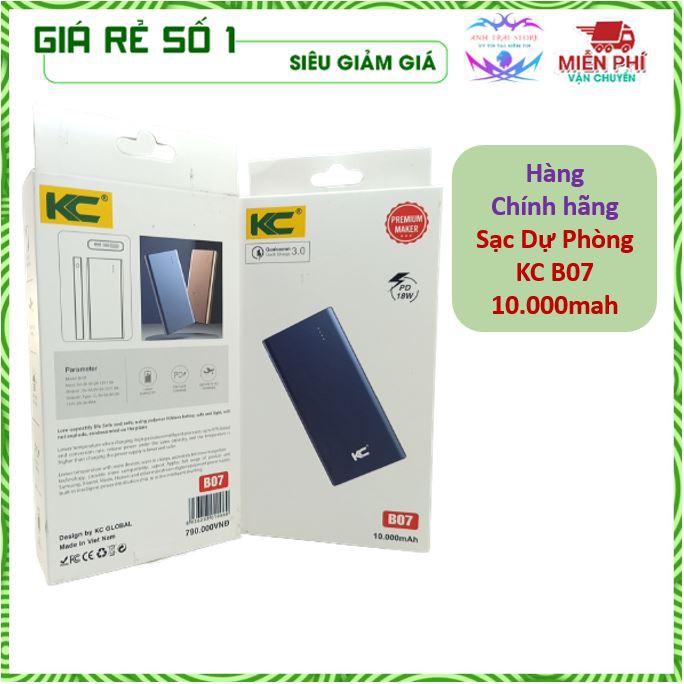 SẠC DỰ PHÒNG 10.000mah CHÍNH HÃNG KC B07 Freeship Extra SDP Hãng KC- Bảo Hành 12 tháng