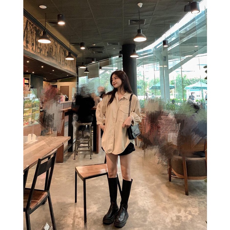 Áo Sơ Mi Form Rộng Túi Ngực Tay Bo Chất Thô Mềm