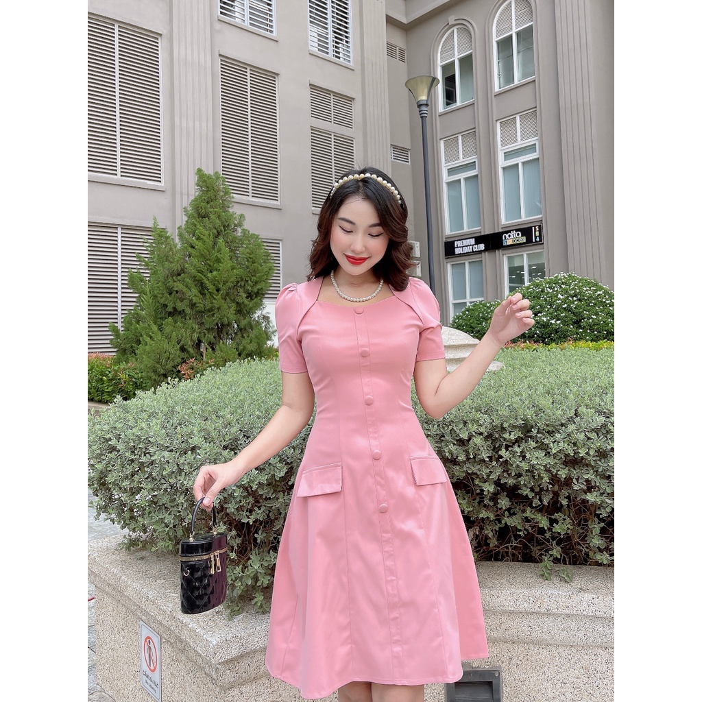 Đầm xòe Meadow dress C586 phối hàng nút tay phồng trẻ trung Cin House