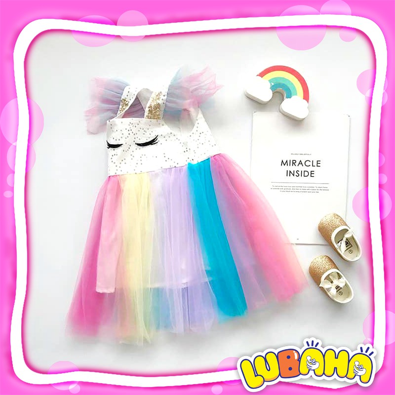 Váy cầu vồng ngựa pony, đầm công chúa cầu vồng cho bé yêu, đầm bé gái - lubaha