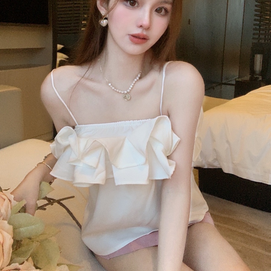 SUXI Áo Không Tay Hở Vai Màu Sắc Ngọt Ngào Dáng Rộng Thời Trang Mùa Hè Cho Nữ