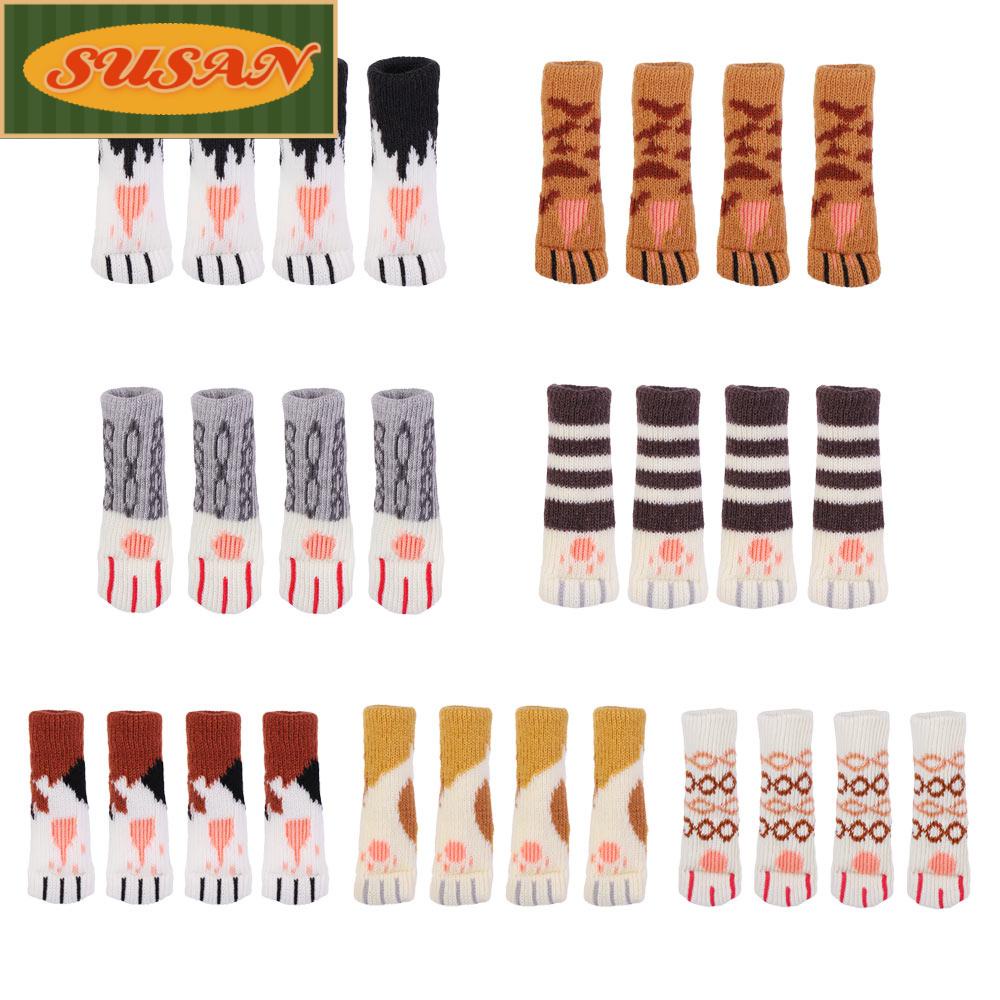 Set 4 bọc ghế đan len chống trượt hình chân mèo dễ thương