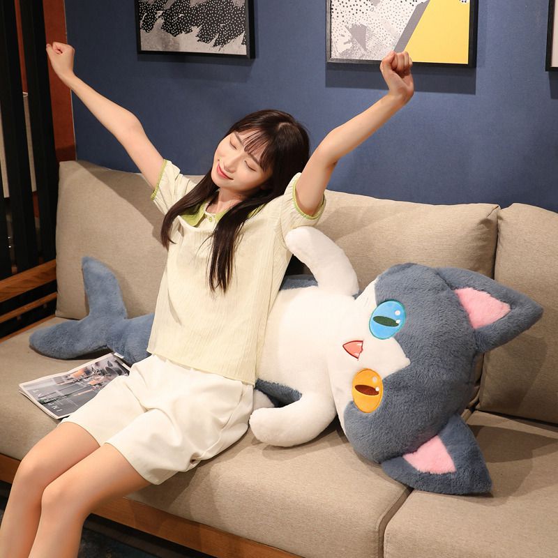 Bup bê nhung lông hình mèo cá mập dễ thương màu xám 50/ 85cm quà tặng cho trẻ em