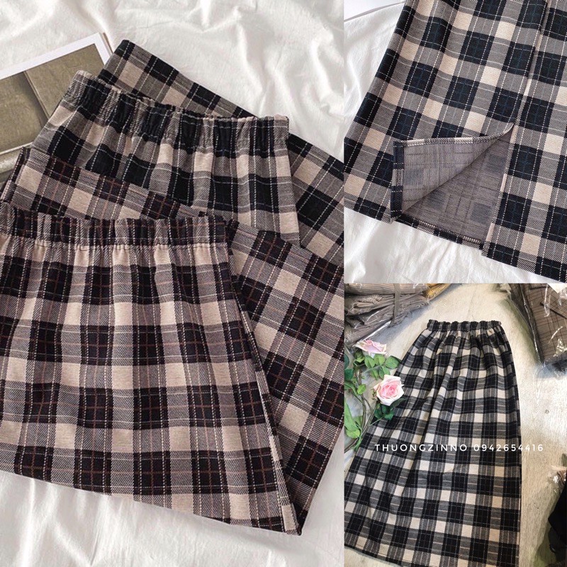 Chân váy dài chất dạ Quảng Châu Chân váy kẻ caro dáng suông vintage phong cách Hàn Quốc | BigBuy360 - bigbuy360.vn