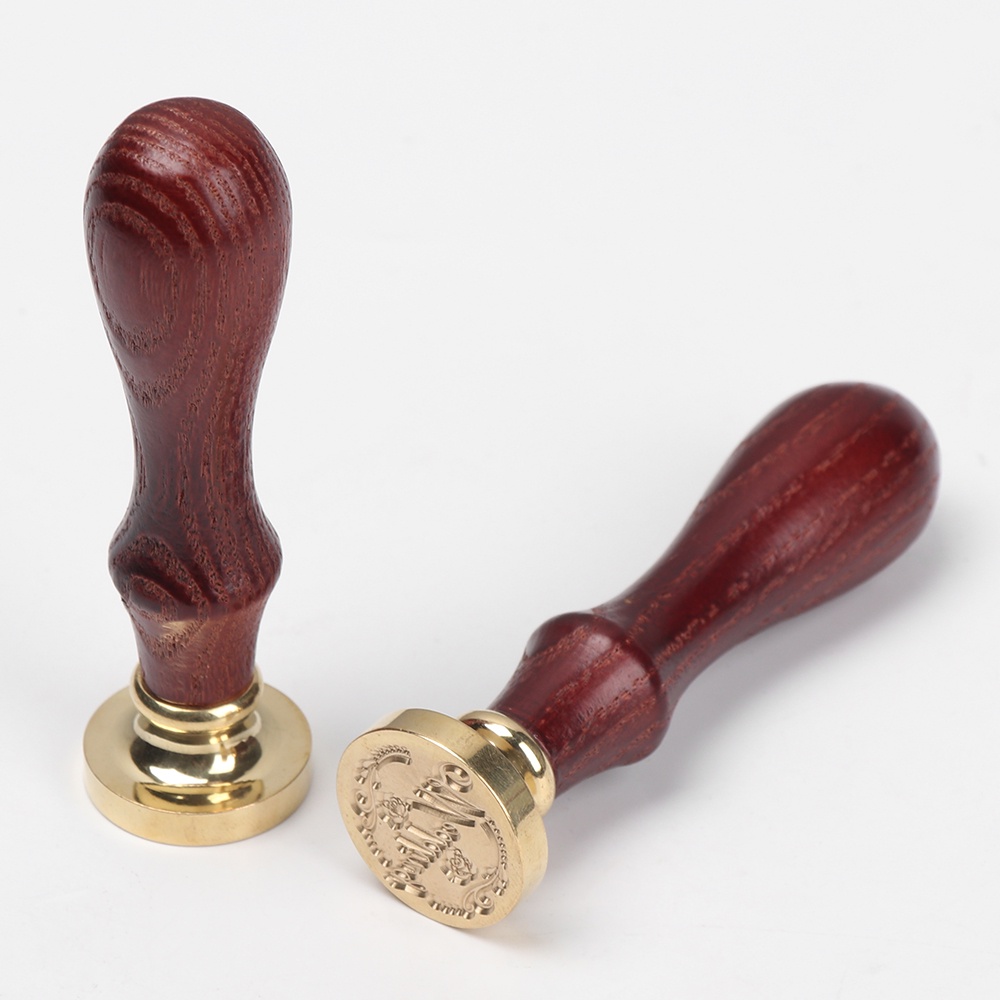 Con dấu sáp niêm phong bằng đồng cán gỗ họa tiết chữ Thank You/ Merry Christmas/ hoa phong cách cổ điển dùng trang trí