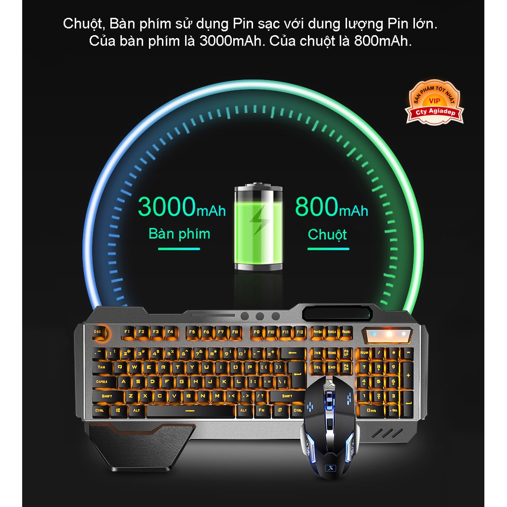 Bộ bàn phím chuột ánh sáng game đa sắc xịn đẹp Pin Sạc DragonTech DK680