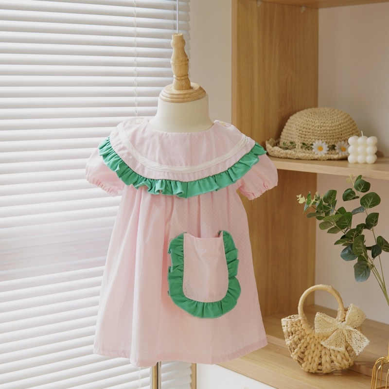 Đầm dưa hấu cho bé gái TRASUAOI DDHH từ 11-17kg màu hồng nhạt