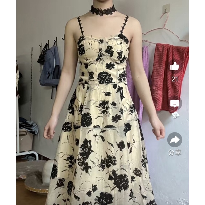 Đầm hai dây hoạ tiết hoa đen Bigsize 75kg