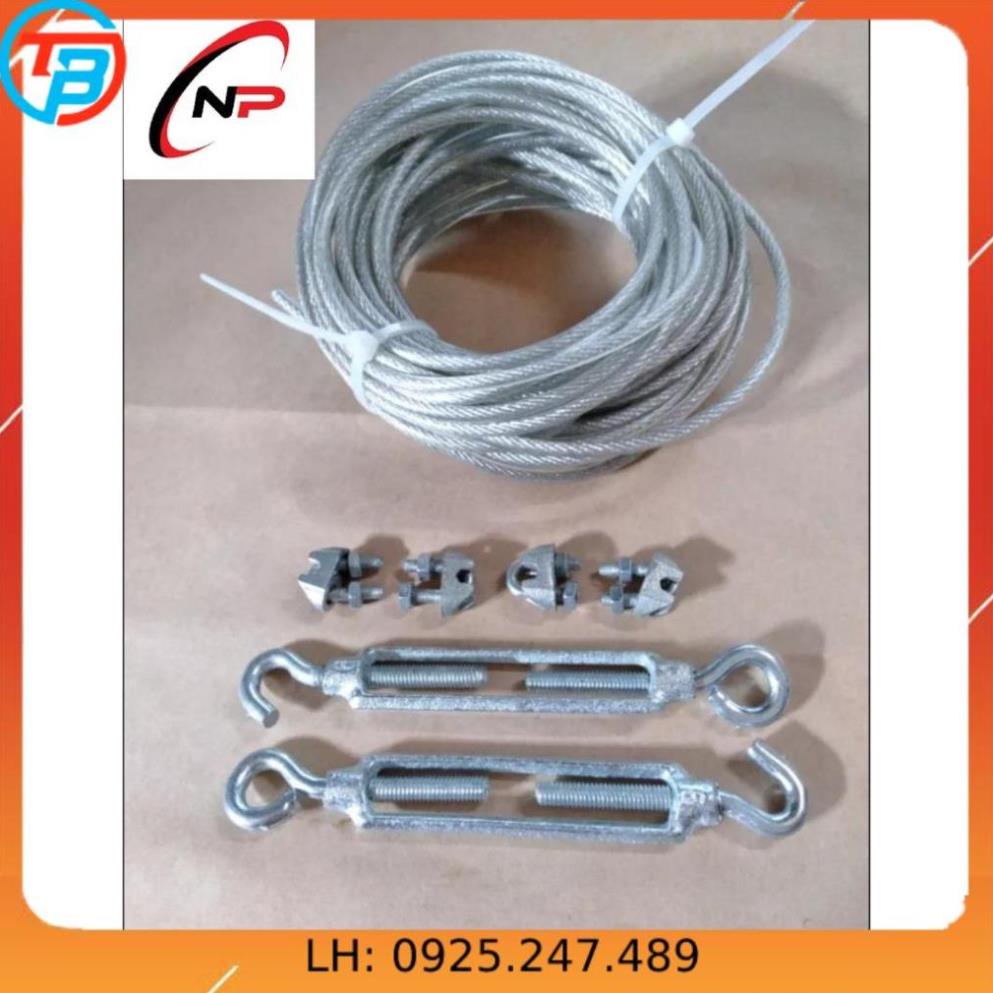 10Mét Cáp Bọc nhựa 6mm chịu lực căng cực tốt tặng kèm 2 tăng đơ,4ốc siết cáp.Sử dụng để gia cố ,neo chằng trong công trì