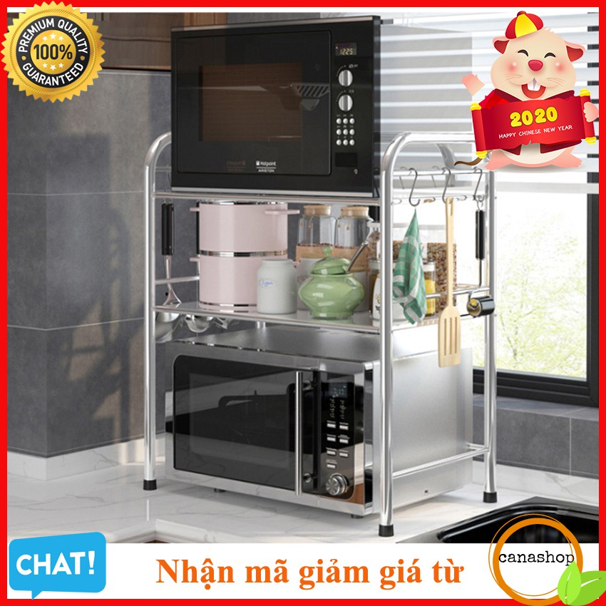 Kệ Lò Vi Sóng Lò Nướng, Kệ Nhà Bếp Đa Năng Có Móc Treo Đồ Ngăn Đựng Gia Vị Nhà Bếp Inox Cao Cấp