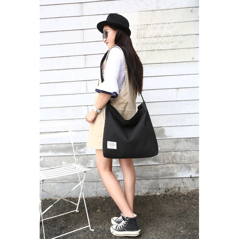 Túi đeo chéo vải canvas ulzzang cỡ lớn thời trang Hàn Quốc học sinh sinh viên đi học đi chơi unisex