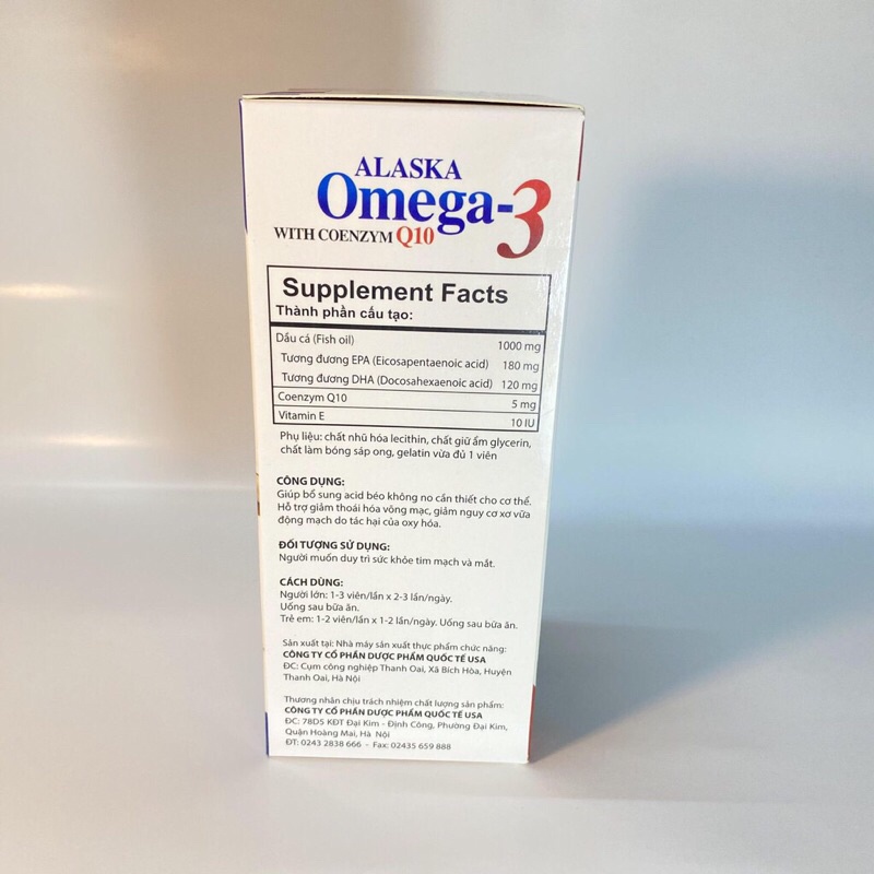 Viên dầu cá Alaska Omega 3 bổ não, sáng mắt, khỏe tim mạch Hộp Trắng 100 viên