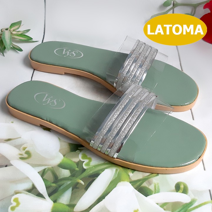 Dép nữ quai ngang kim tuyến đế vàng thời trang cao cấp Latoma TA3761 [Nhiều Màu]
