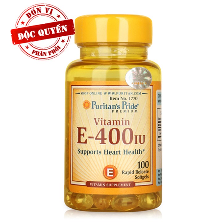 Viên uống bổ sung Vitamin E giúp đẹp da, chống lão hóa, hỗ trợ tim mạch Puritan's Pride Vitamin E-400 IU 100 viên